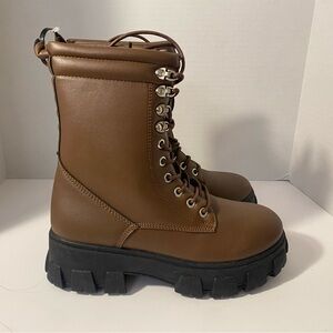 Charlotte Russe Brown Combat Moto Boots with Chunky Sole